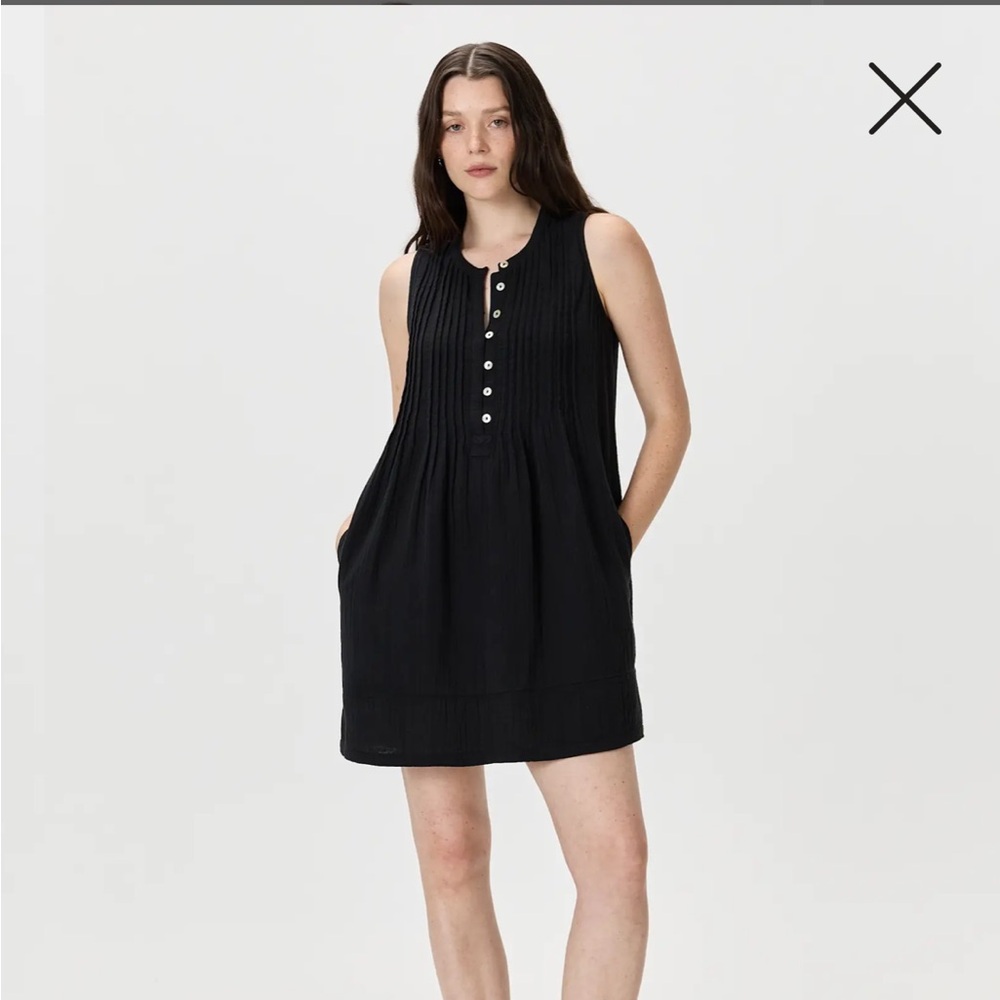 Quince 100% Organic Cotton Gauze Sleeveless Swing Dress-Black